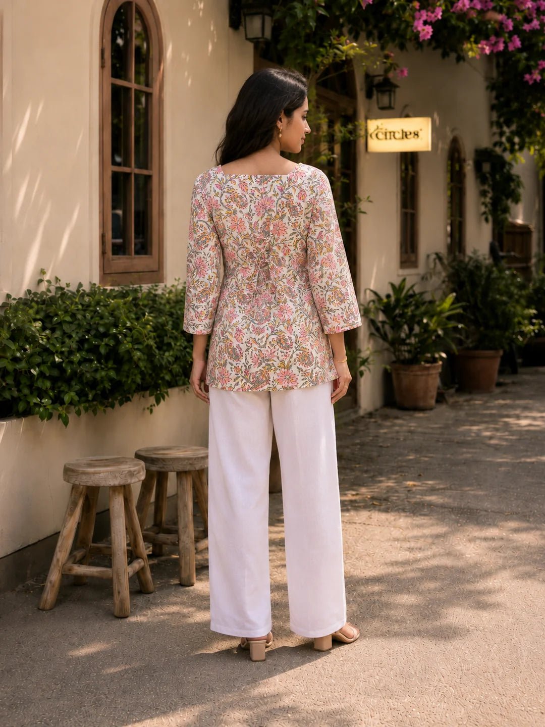 White Floral Jaal Printed Cotton Short Kurti - Image 2